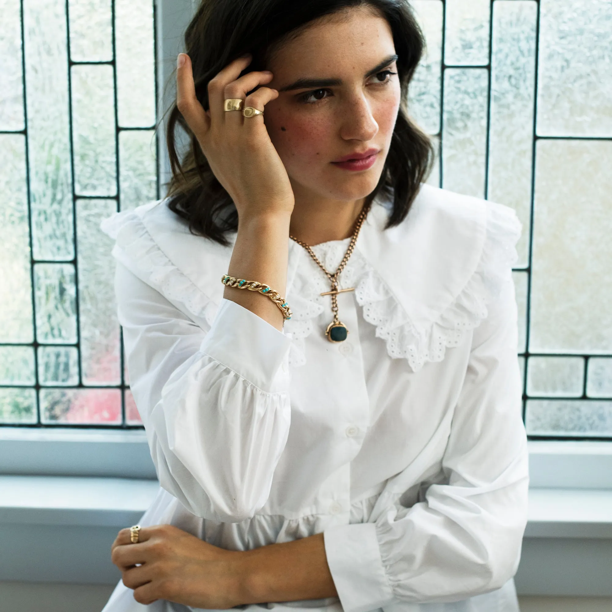 Victorian Turquoise & Seed Pearl Curb Bracelet sold by Ariel Gordon Jewelry product image thumbnail 3