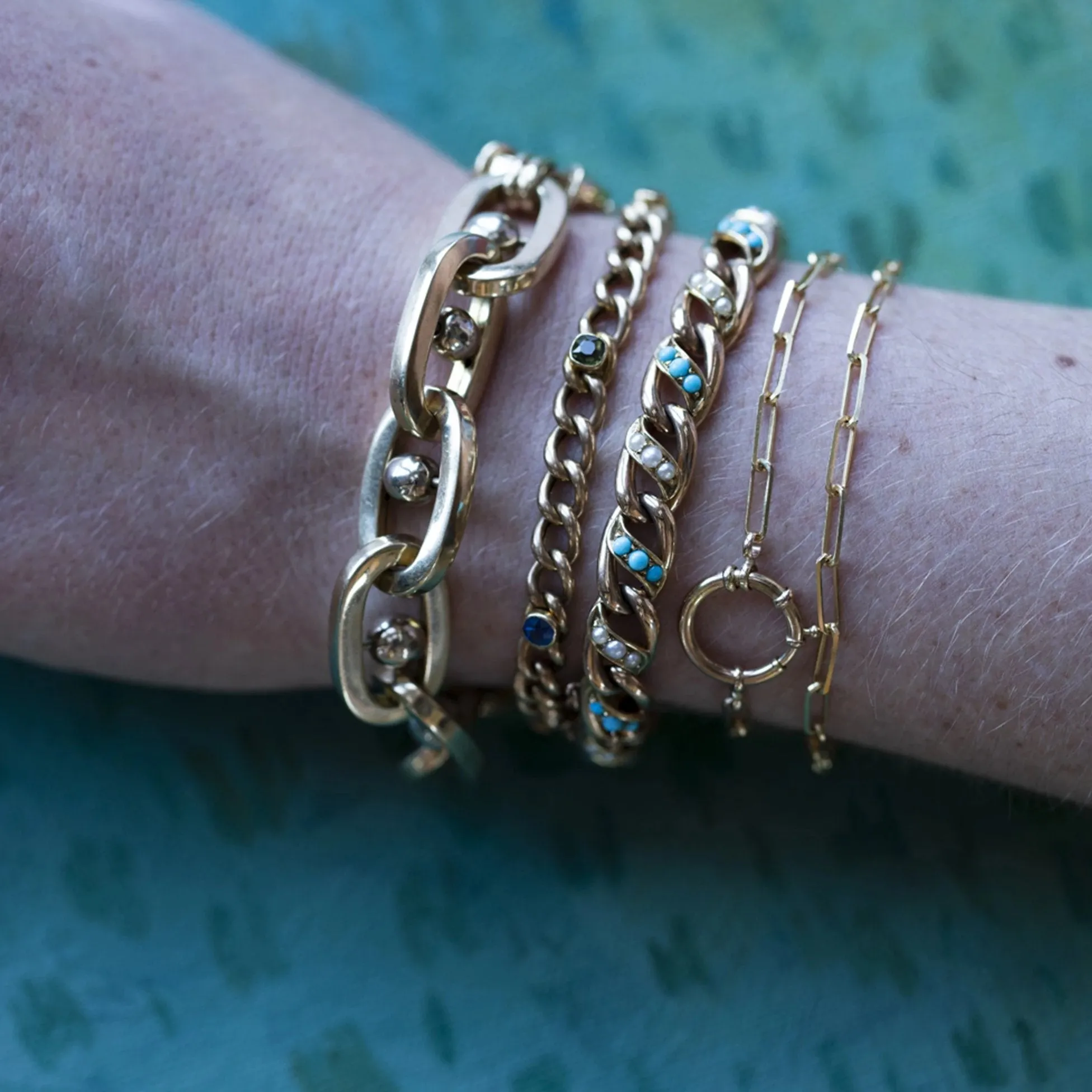 Victorian Turquoise & Seed Pearl Curb Bracelet sold by Ariel Gordon Jewelry product image thumbnail 4