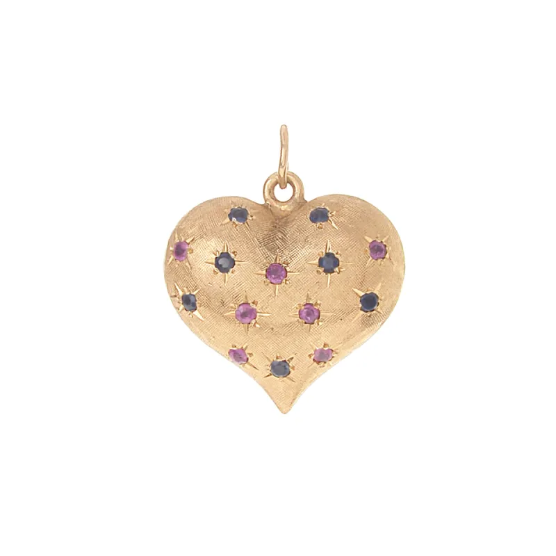 Ruby and Sapphire Puffed Heart sold by Ariel Gordon Jewelry