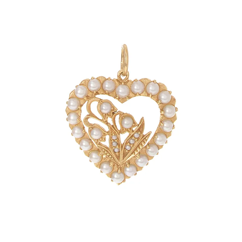 Pearl Lily of the Valley Heart Charm sold by Ariel Gordon Jewelry