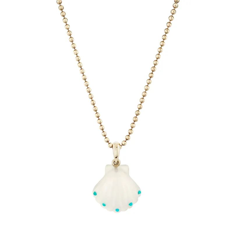 Turquoise and Quartz Scallop Shell Pendant sold by Ariel Gordon Jewelry
