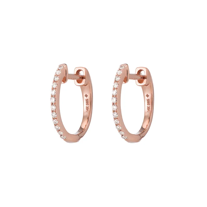 Rose Gold Pavé Huggies sold by Ariel Gordon Jewelry