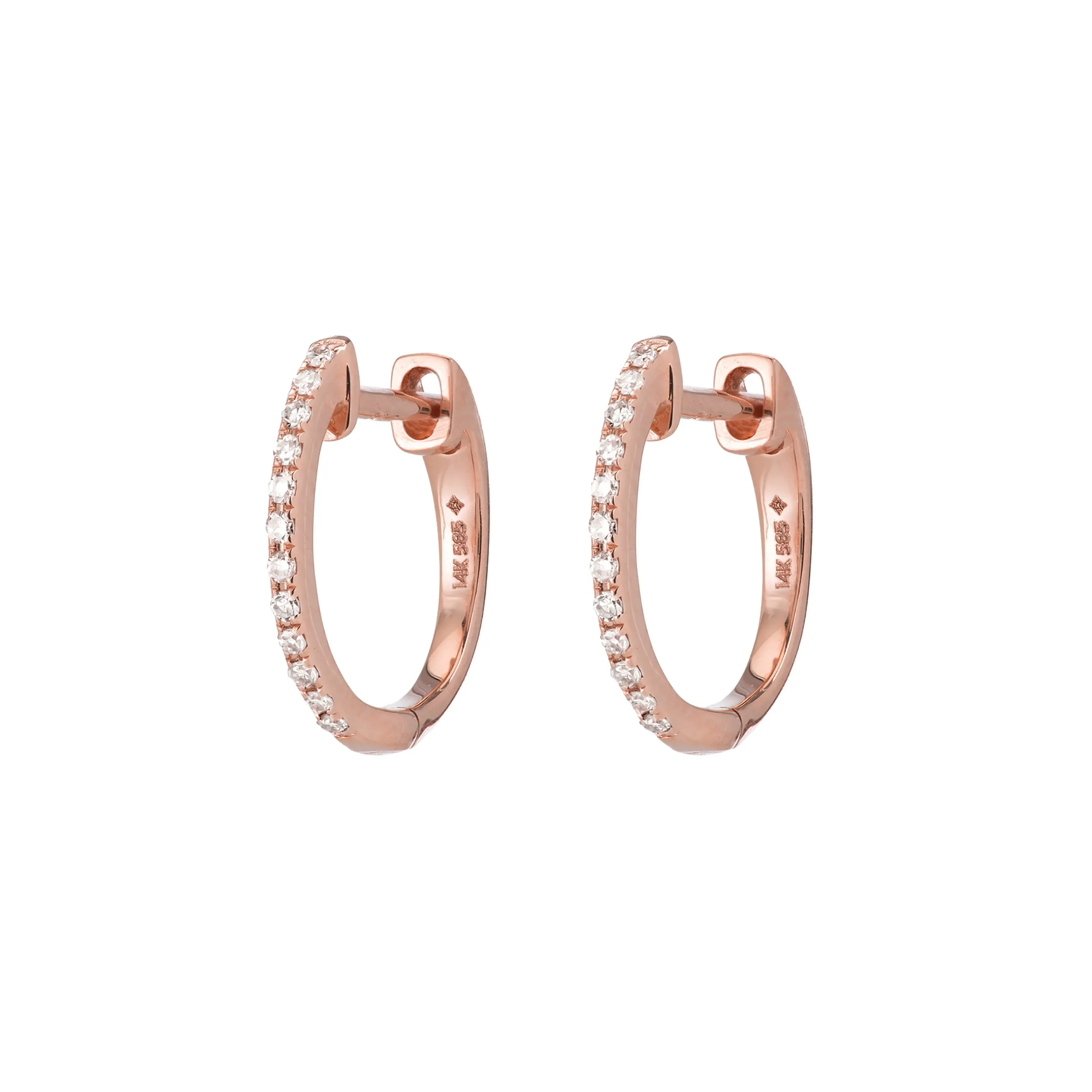 Rose Gold Pavé Huggies sold by Ariel Gordon Jewelry