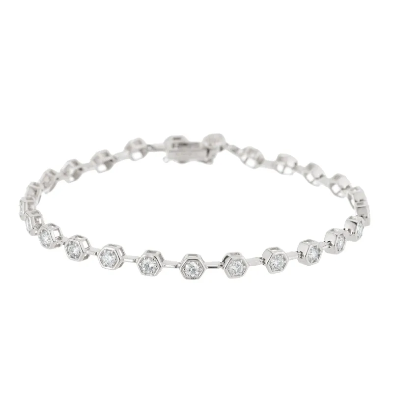 White Gold Diamond Hex Tennis Bracelet sold by Ariel Gordon Jewelry