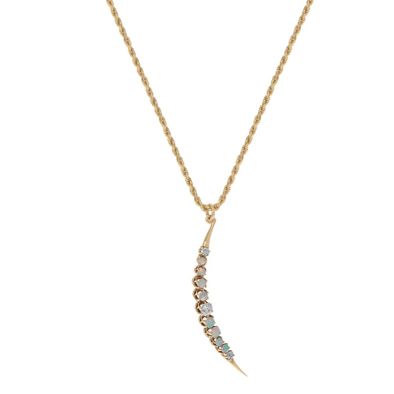 Diamond and Opal Crescent Necklace sold by Ariel Gordon Jewelry