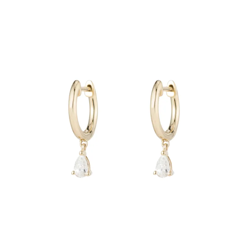Teensy Pear Diamond Huggies sold by Ariel Gordon Jewelry