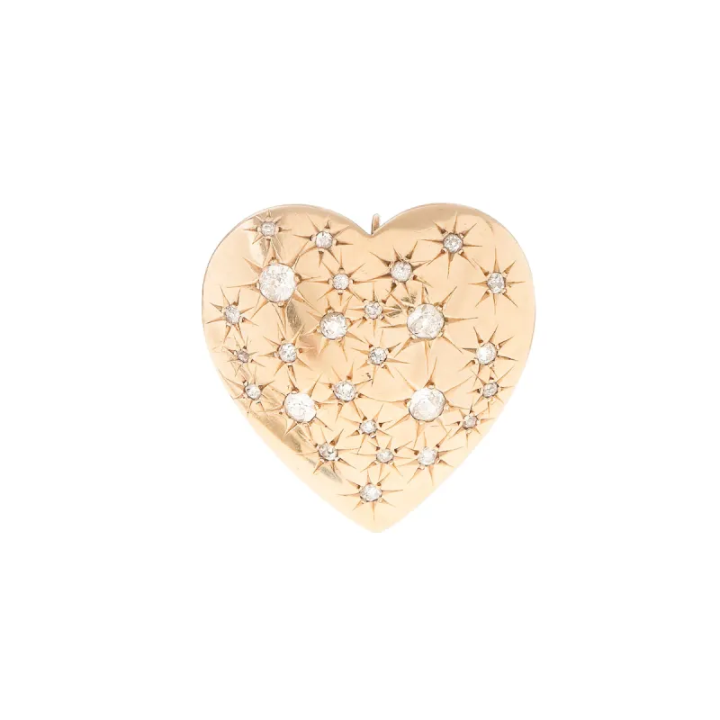 Mine Cut Diamond Heart Pendant Brooch sold by Ariel Gordon Jewelry