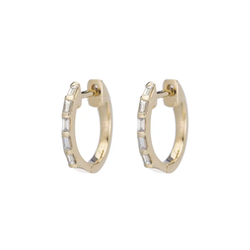Baguette Diamond Huggies sold by Ariel Gordon Jewelry