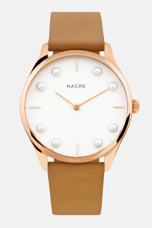 Lune 8 - Rose Gold and White - Natural Leather sold by Nacre Watches