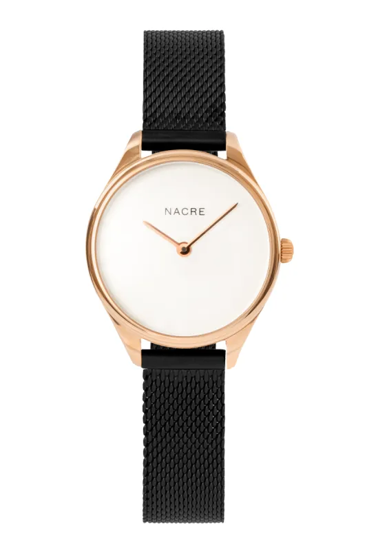 Mini Lune - Rose Gold - Matte Black Mesh sold by Nacre Watches