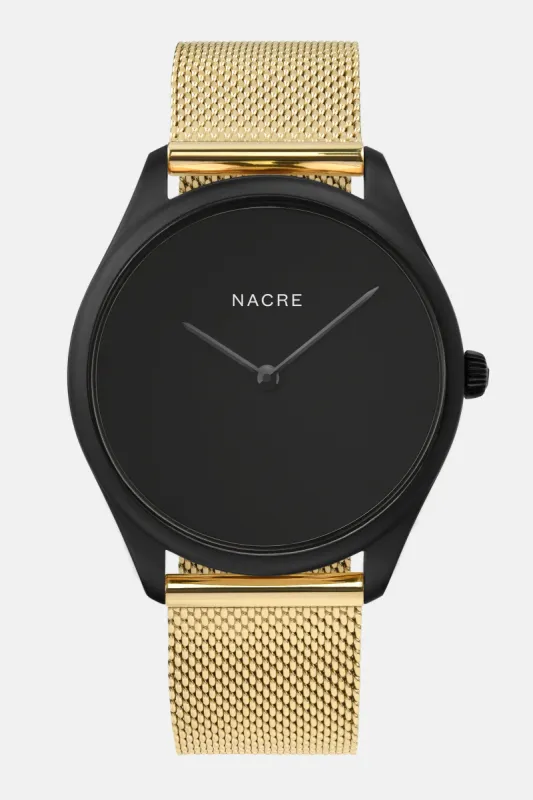 Lune Eclipse - Matte Black - Gold Mesh sold by Nacre Watches