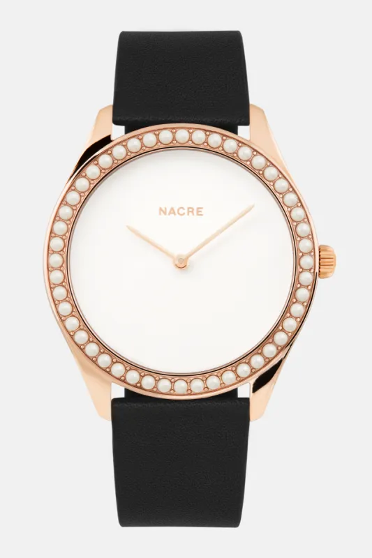 Lune 48 - Rose Gold - Black Leather sold by Nacre Watches