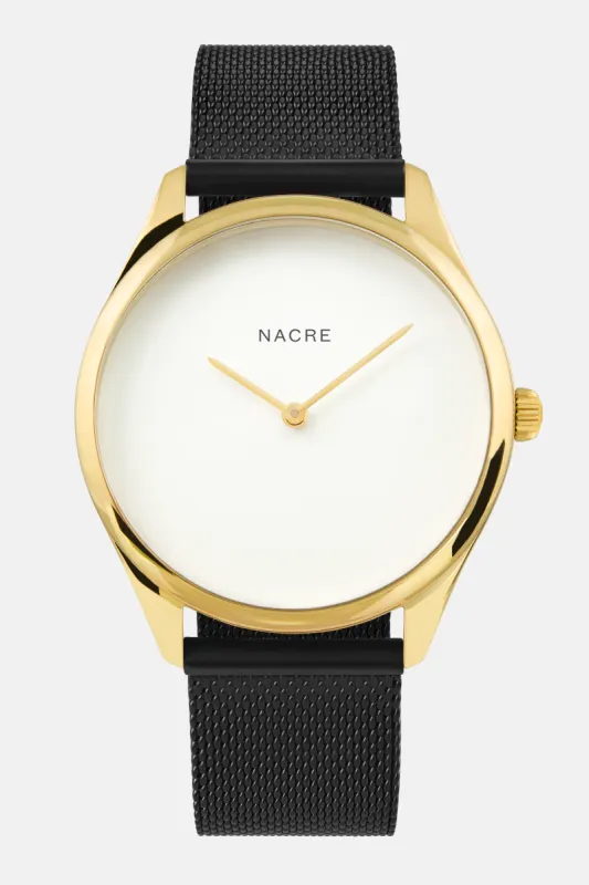 Lune - Gold - Matte Black Mesh sold by Nacre Watches