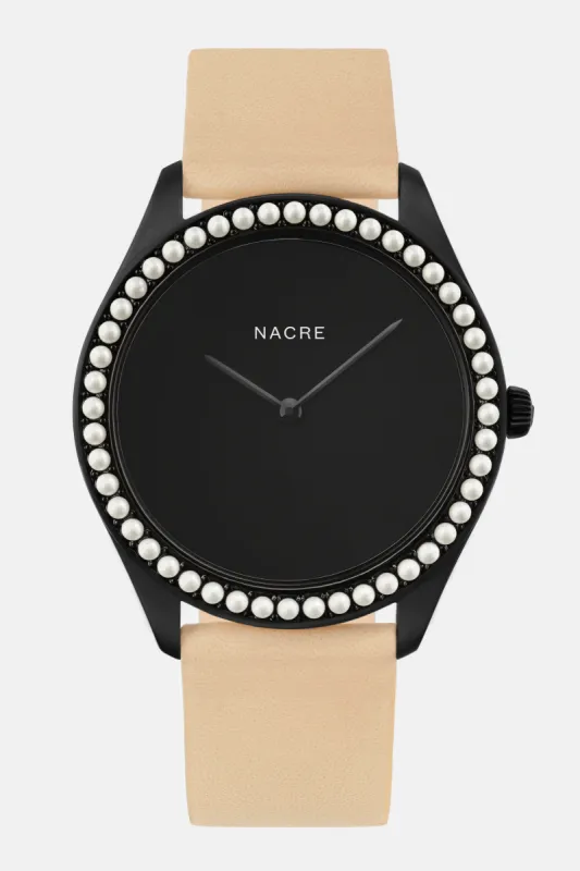 Lune 48 - Matte Black - Sand Leather sold by Nacre Watches