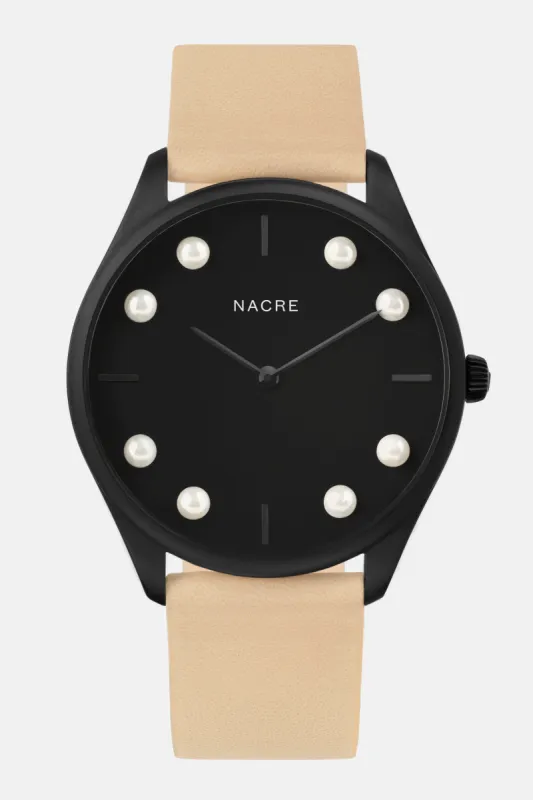 Lune 8 - Matte Black - Sand Leather sold by Nacre Watches
