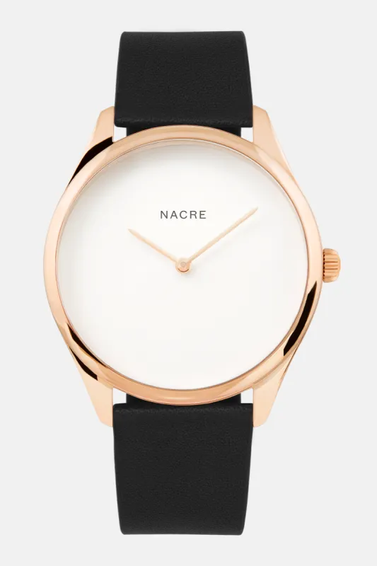 Lune - Rose Gold - Black Leather sold by Nacre Watches