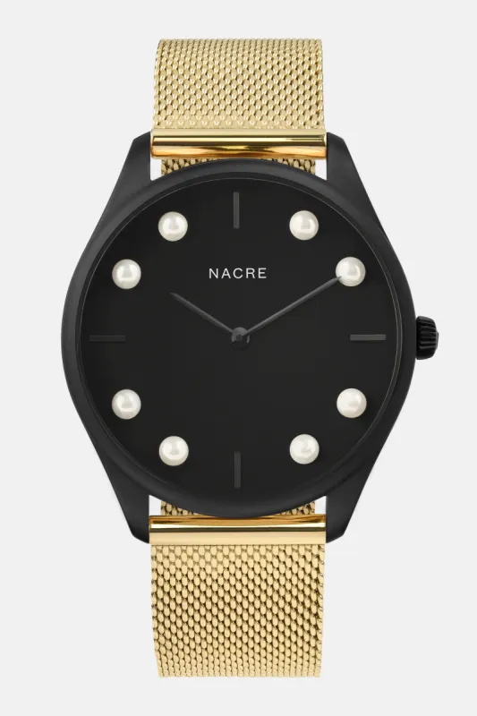 Lune 8 - Matte Black - Gold Mesh sold by Nacre Watches
