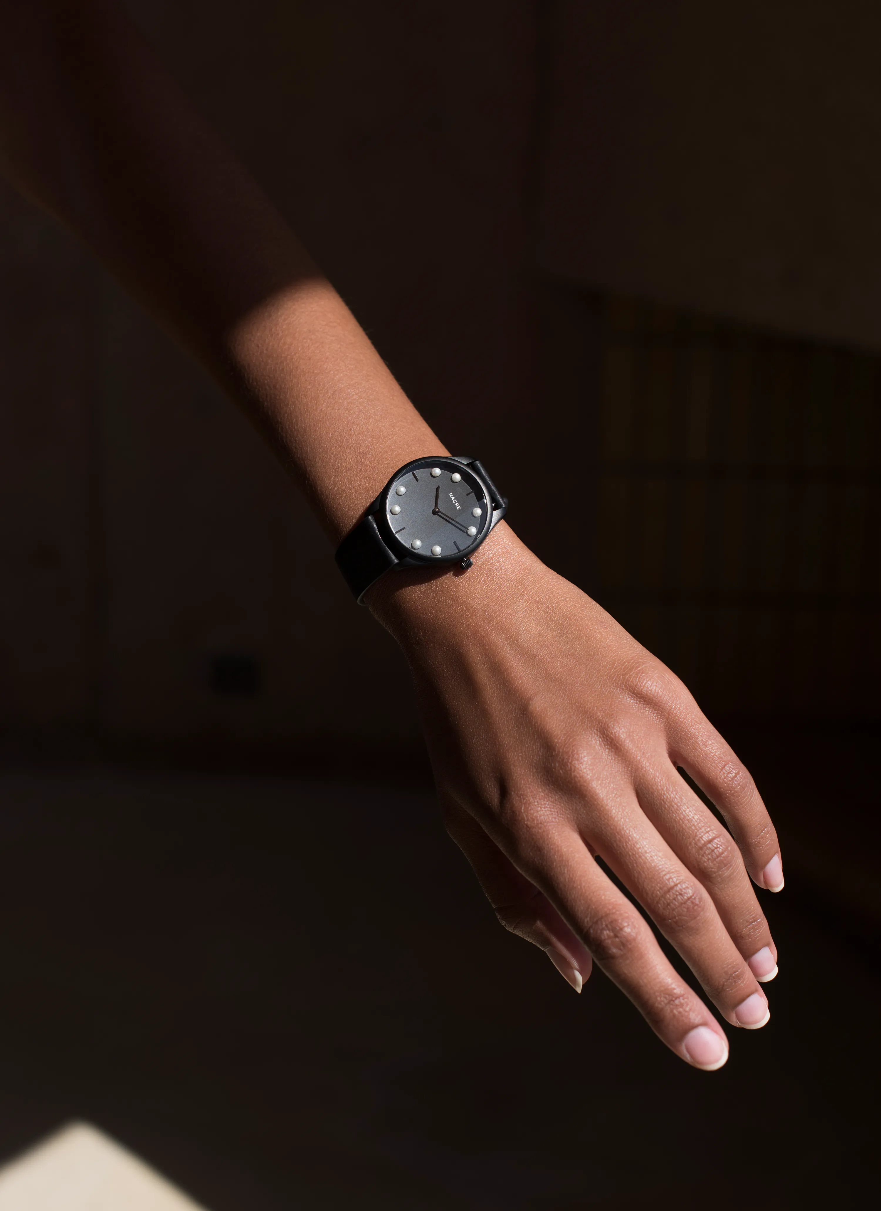 Lune 8 - Matte Black - Navy Leather sold by Nacre Watches product image thumbnail 5