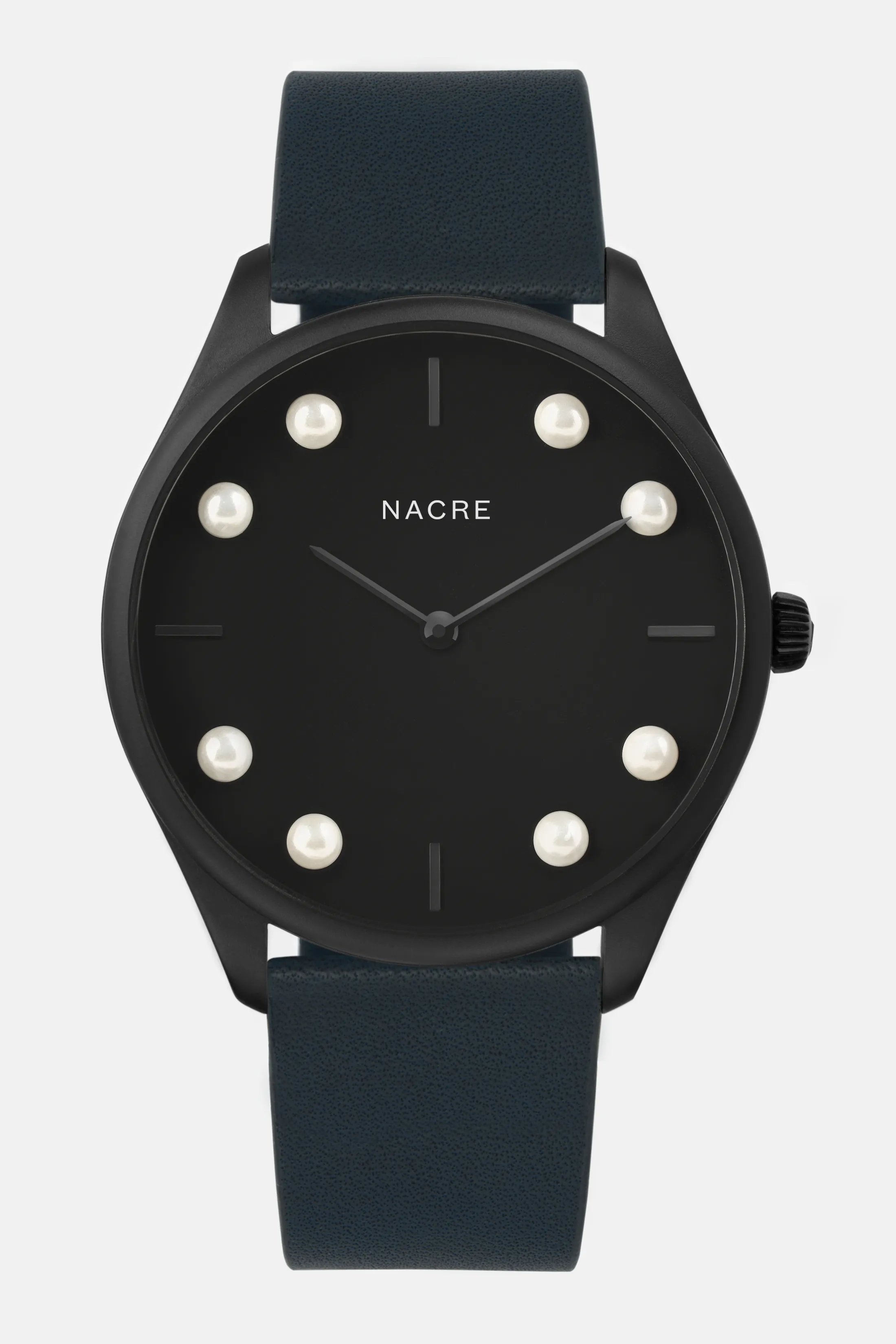 Lune 8 - Matte Black - Navy Leather sold by Nacre Watches