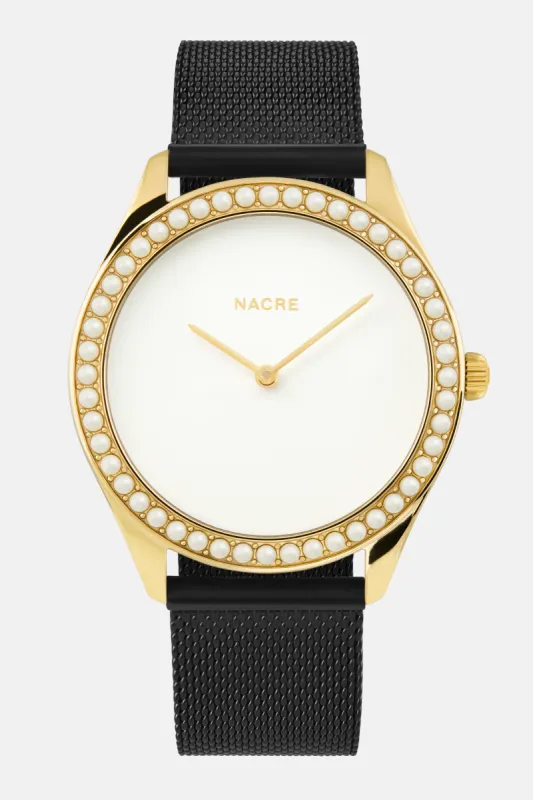 Lune 48 - Gold - Matte Black Mesh sold by Nacre Watches