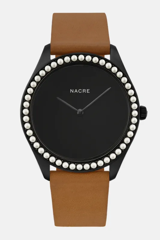 Lune 48 - Matte Black - Saddle Leather sold by Nacre Watches