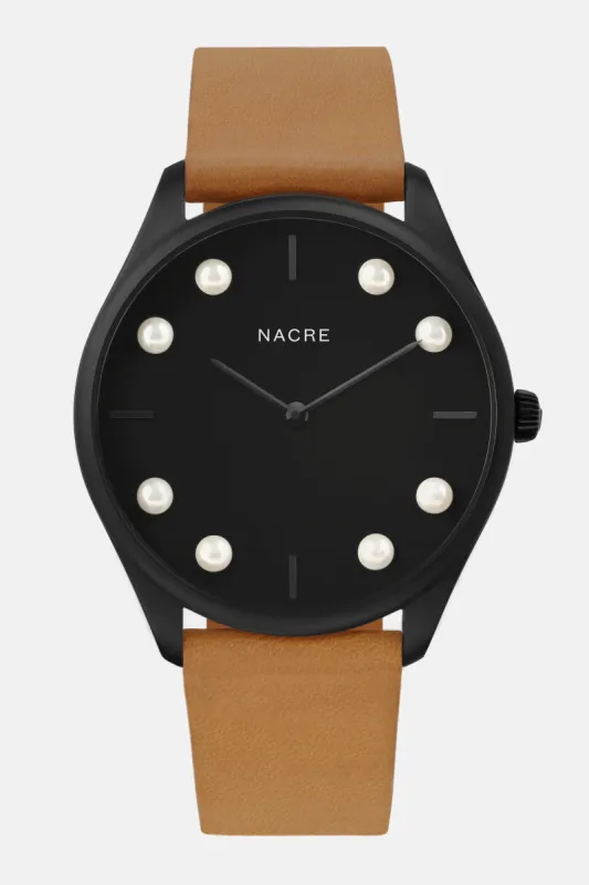 Lune 8 - Matte Black - Natural Leather sold by Nacre Watches