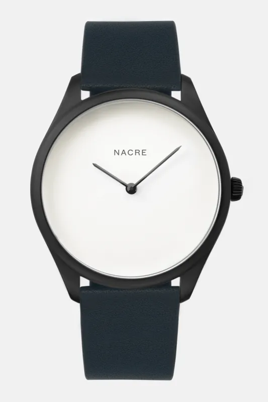 Lune - Matte Black - Navy Leather sold by Nacre Watches