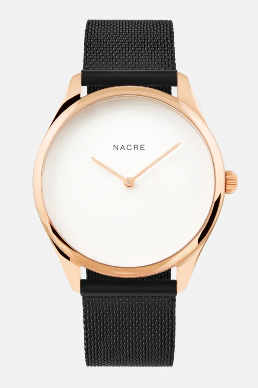 Lune - Rose Gold - Matte Black Mesh sold by Nacre Watches