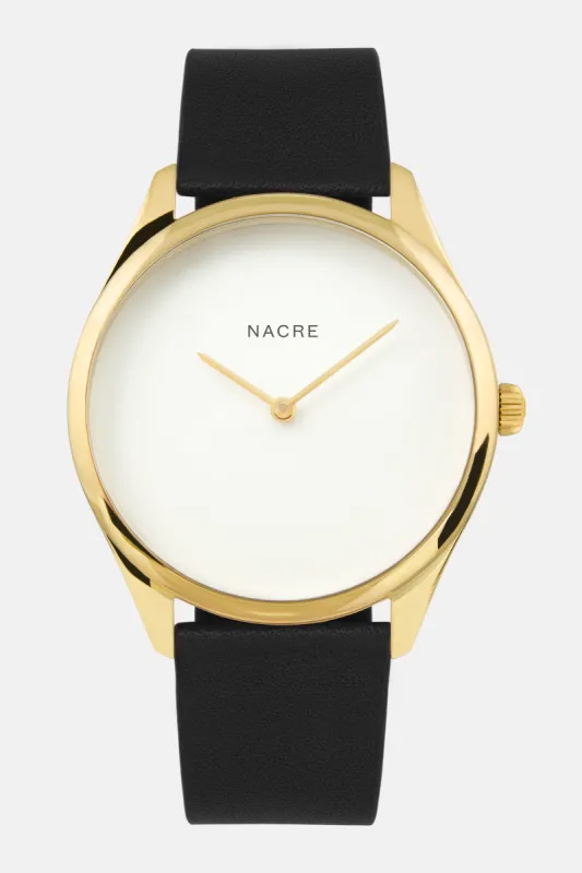 Lune - Gold - Black Leather sold by Nacre Watches