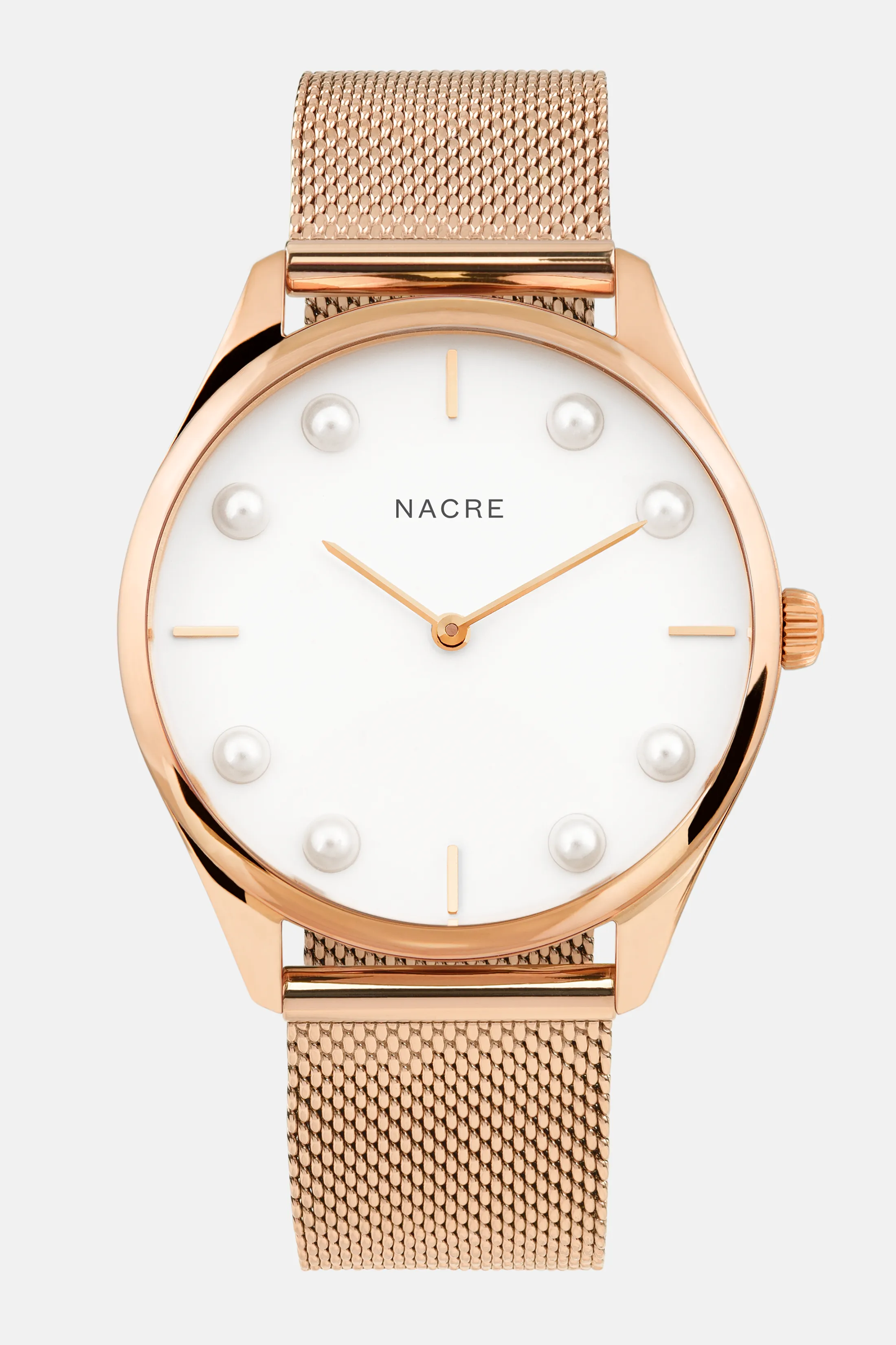 Lune 8 - Rose Gold and White - Rose Gold Mesh sold by Nacre Watches