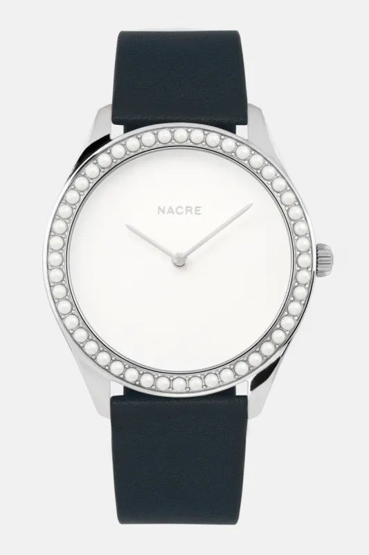 Lune 48 - Stainless Steel - Navy Leather sold by Nacre Watches