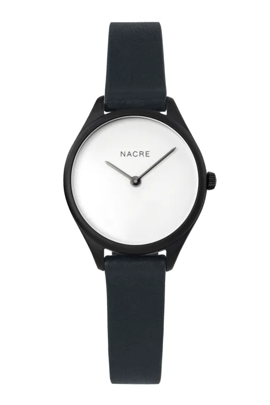 Mini Lune - Matte Black - Navy Leather sold by Nacre Watches