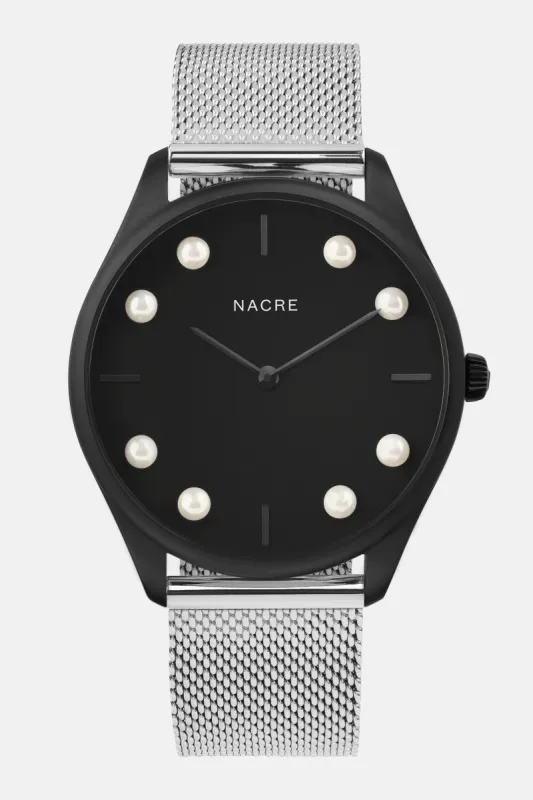Lune 8 - Matte Black - Stainless Steel Mesh sold by Nacre Watches