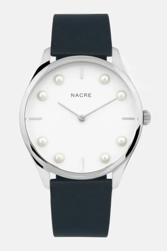 Lune 8 - Stainless Steel - Navy Leather sold by Nacre Watches