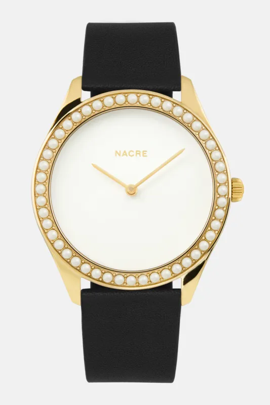 Lune 48 - Gold - Black Leather sold by Nacre Watches