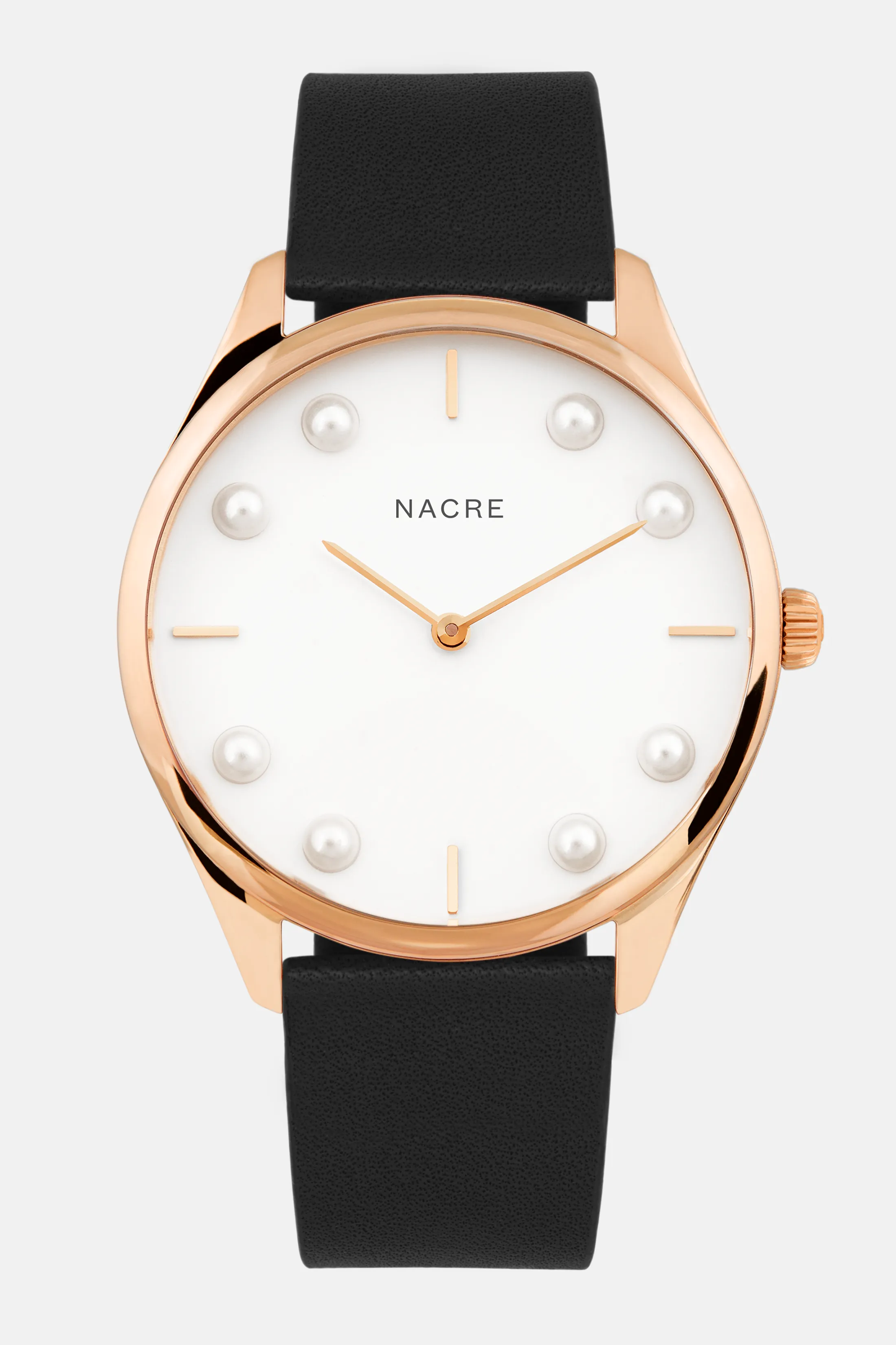 Lune 8 - Rose Gold and White - Black Leather sold by Nacre Watches