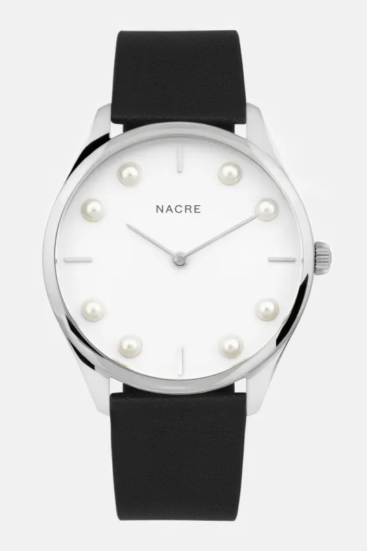 Lune 8 - Stainless Steel - Black Leather sold by Nacre Watches