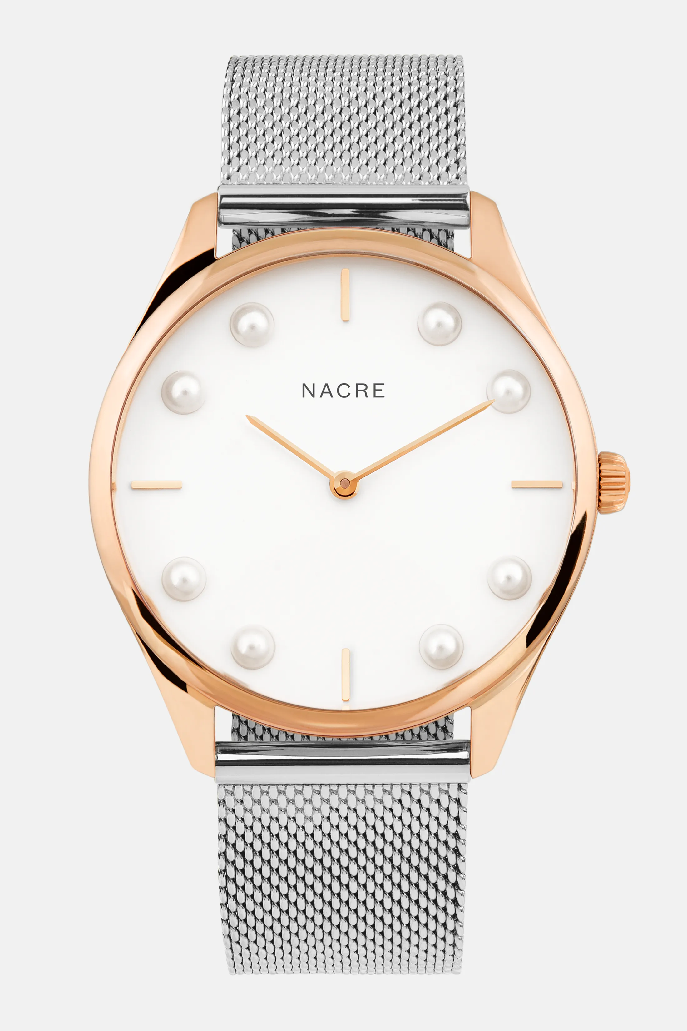 Lune 8 - Rose Gold and White - Stainless Steel Mesh sold by Nacre Watches