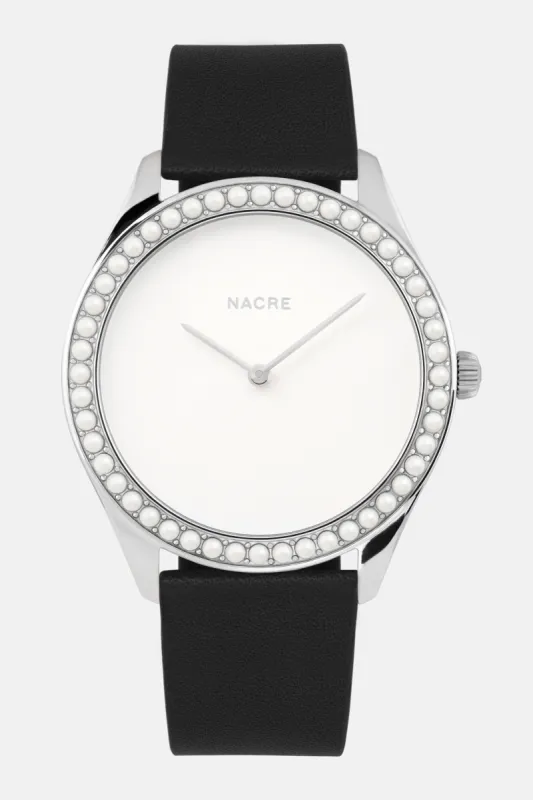 Lune 48 - Stainless Steel - Black Leather sold by Nacre Watches