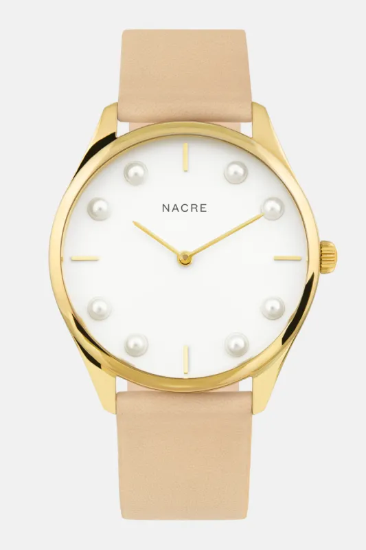 Lune 8 - Gold and White - Sand Leather sold by Nacre Watches