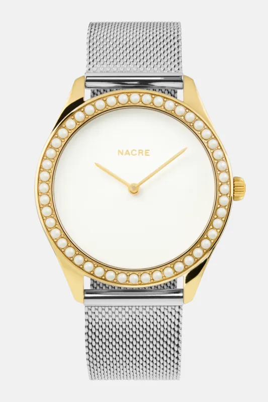 Lune 48 - Gold - Stainless Steel Mesh sold by Nacre Watches