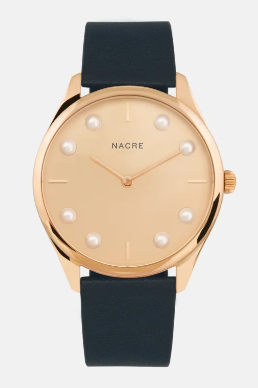 Lune 8 - Rose Gold - Navy Leather sold by Nacre Watches