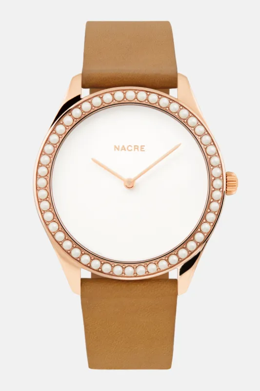 Lune 48 - Rose Gold - Natural Leather sold by Nacre Watches