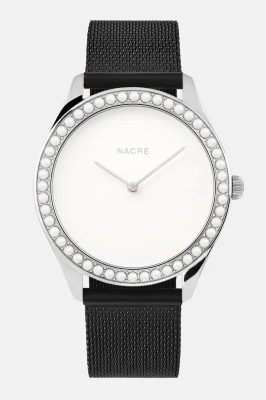 Lune 48 - Stainless Steel - Matte Black Mesh sold by Nacre Watches