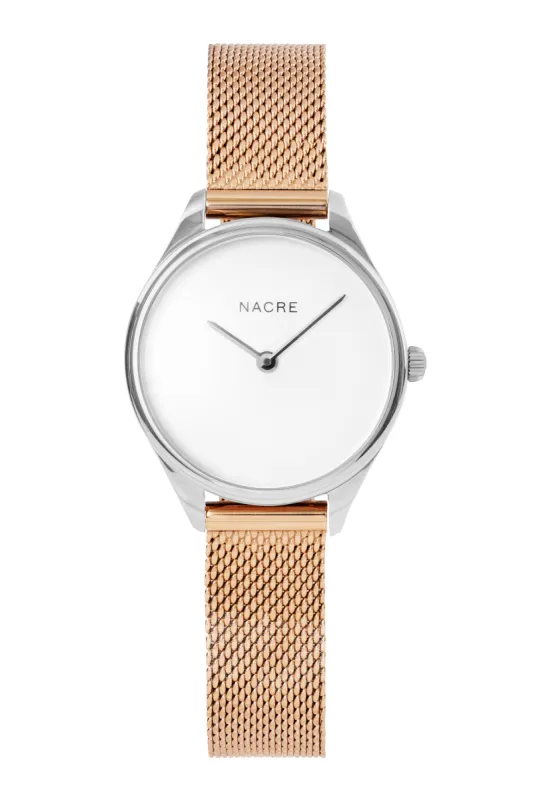 Mini Lune - Stainless Steel - Rose Gold Mesh sold by Nacre Watches
