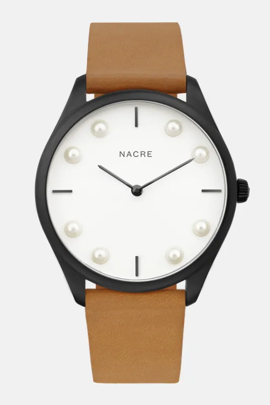 Lune 8 - Matte Black and White - Natural Leather sold by Nacre Watches
