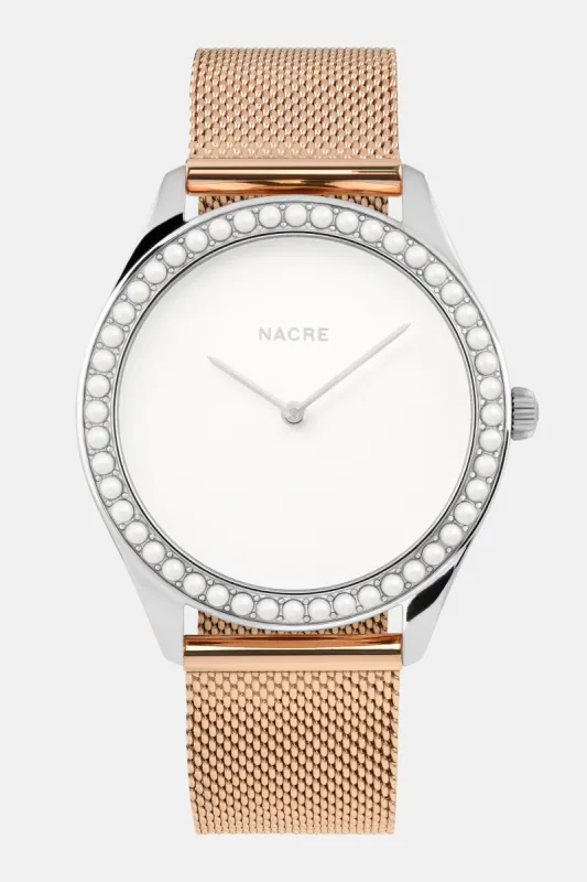 Lune 48 - Stainless Steel - Rose Gold Mesh sold by Nacre Watches