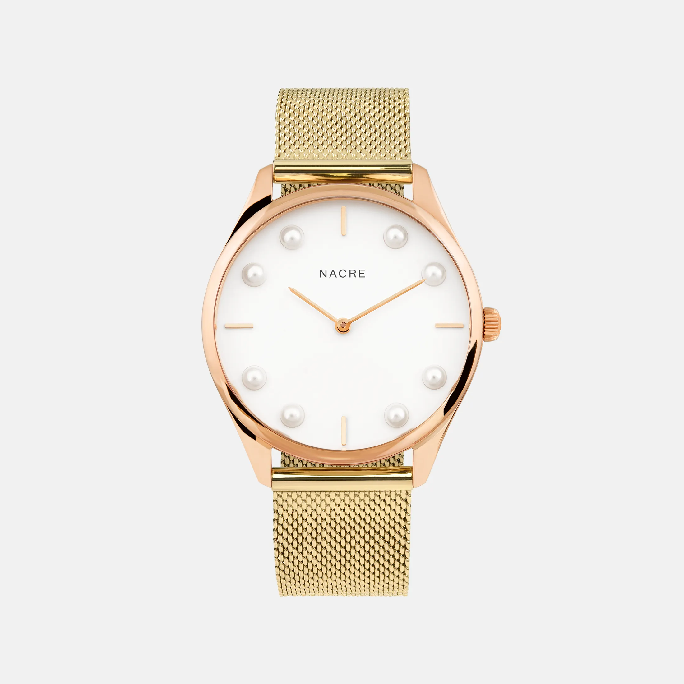 Lune 8 - Rose Gold and White - Gold Mesh sold by Nacre Watches product image thumbnail 2