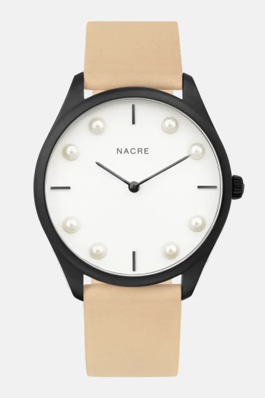 Lune 8 - Matte Black and White - Sand Leather sold by Nacre Watches