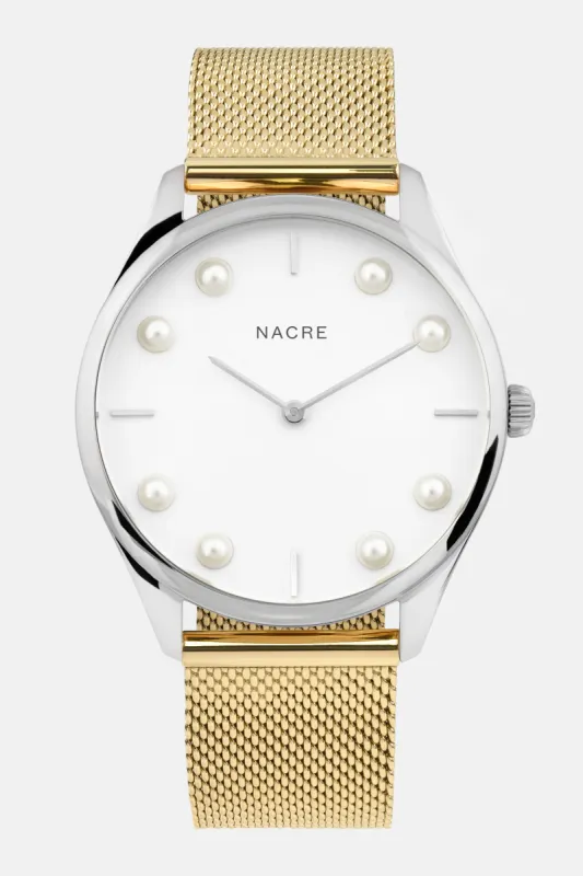 Lune 8 - Stainless Steel - Gold Mesh sold by Nacre Watches